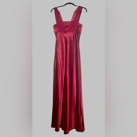 NWT Aspeed Burgundy Long Satin Dress with Chiffon Strap Overlay & Rhinestones, M - Picture 2 of 12